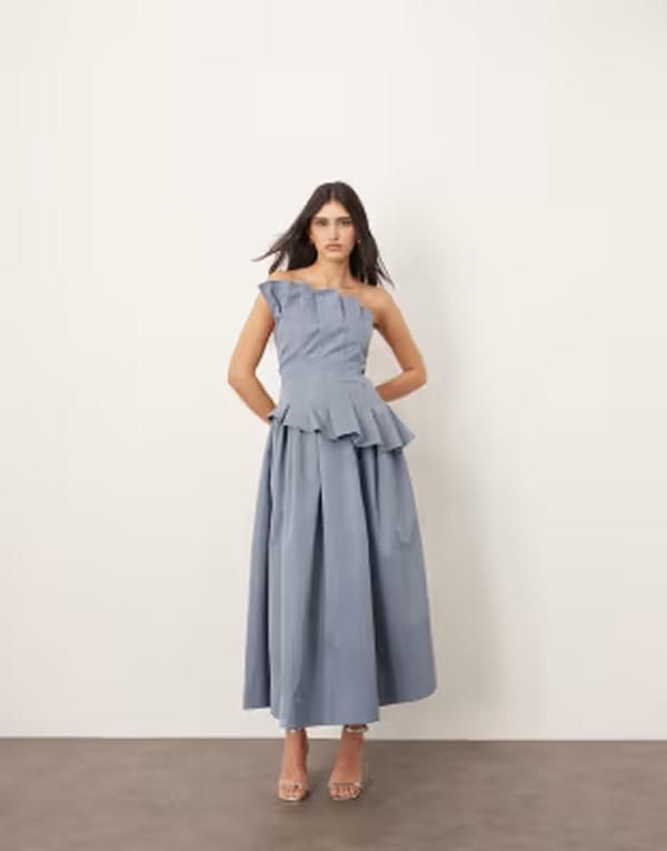 アレンジ レディース トップス ワンピース ミディ ARRANGE structu red pleat corset midi dress in light Blue ブルー
