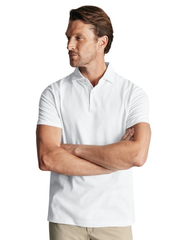 チャールズティリット メンズ トップス ポロシャツ コットン Charles Tyrwhitt Short Sleeve Cotton Stretch Smart Pique Polo White ホ