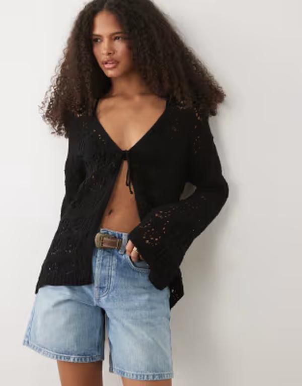 ミスセルフフリッジ レディース アウター カーディガン Misselfridge tie front boho cardigan Black ブラック
