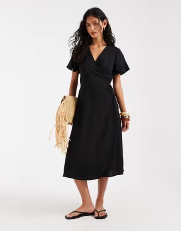 オンリー レディース トップス ワンピース ミディ ONLY wrap midi dress Black ブラック