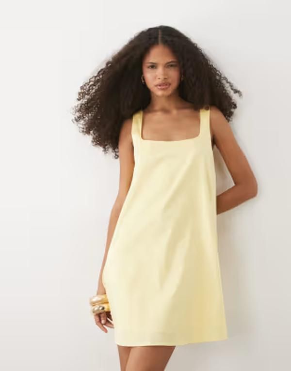 マンゴ レディース トップス ワンピース ミニ コットン Mango cotton rich scoop neck mini dress in butter yellow イエロー