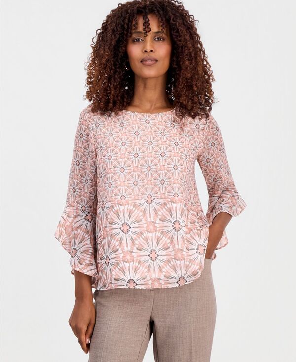 カスパール レディース トップス シャツ プリント Kasper Womens Printed 34Sleeve Top Tearose Multi マルチカラー