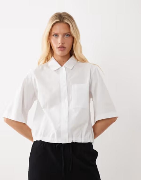 アルケット レディース トップス シャツ ドローコードウエスト コットン ARKET short sleeved pure cotton shirt with drawstring waist WHI