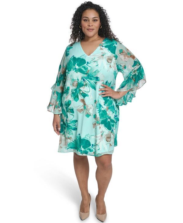 カルバンクライン レディース トップス ワンピース Vネック Calvin Klein Womens VNeck Shift DresseasparyPetrol Multi マルチカラー