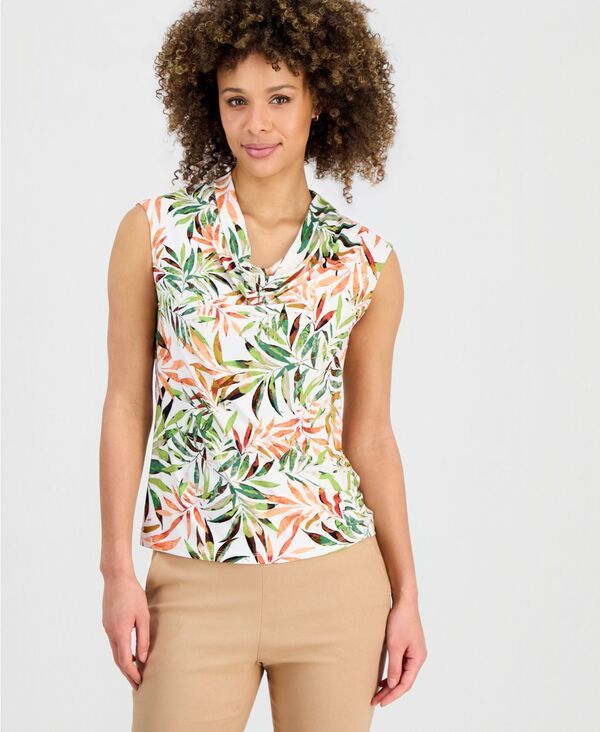 カスパール レディース トップス シャツ プリント ノースリーブ Kasper Womens Printed Sleeveless CowlNeck Top Vanilla Ice Multi マルチ