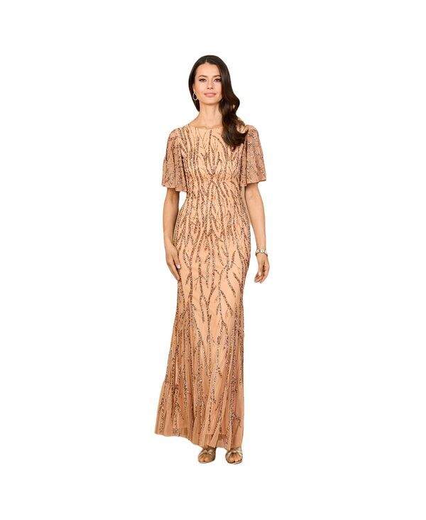 ララ レディース トップス ワンピース Lara Beaded Gown with Flutter Sleeves Rose Gold ゴールド