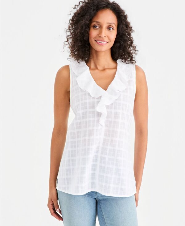 スタイルアンドコー レディース トップス シャツ フリル ノースリーブ コットン Style Co Womens Cotton Sleeveless Ruffle Top Bright White ホ