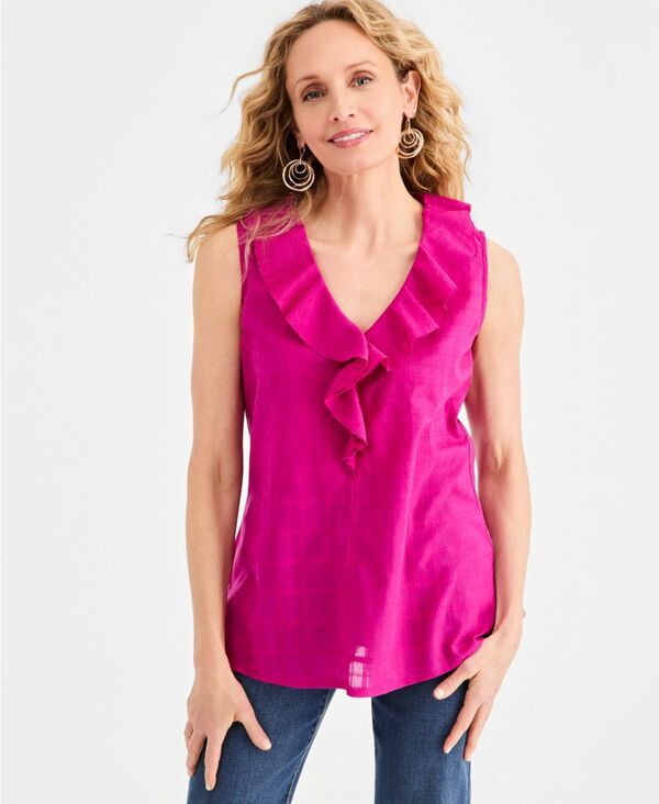 スタイルアンドコー レディース トップス シャツ フリル ノースリーブ コットン Style Co Womens Cotton Sleeveless Ruffle Top Wild Berry