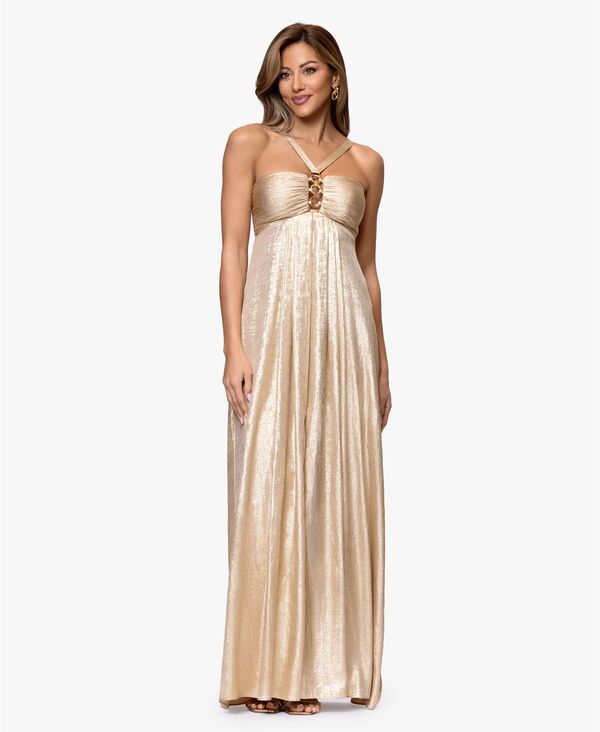エスケープ レディース トップス ワンピース マキシ ホルター XSCAPE Womens Halter Neck Maxi Dress Gold ゴールド