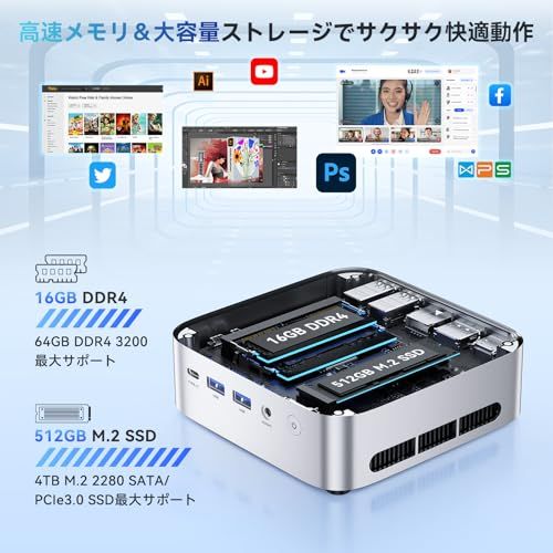 新品】ACEMAGIC ミニpc ryzen 【16GB DDR4+1TB SSD 増設可】4300U mini
