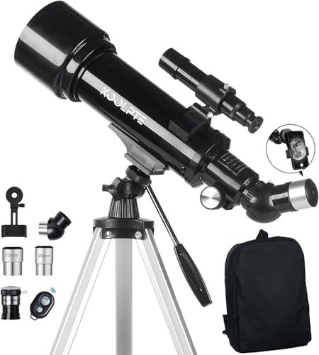 天体望遠鏡 口径70mm 焦点距離500mm 初心者＆家族向け 子供＆大人 天文屈折望遠鏡 AZマウント 高性能多層コーティング スマホ対応 対角ミラー キャリングバッグ ワイヤレスリモコン ブラック★ 700caead