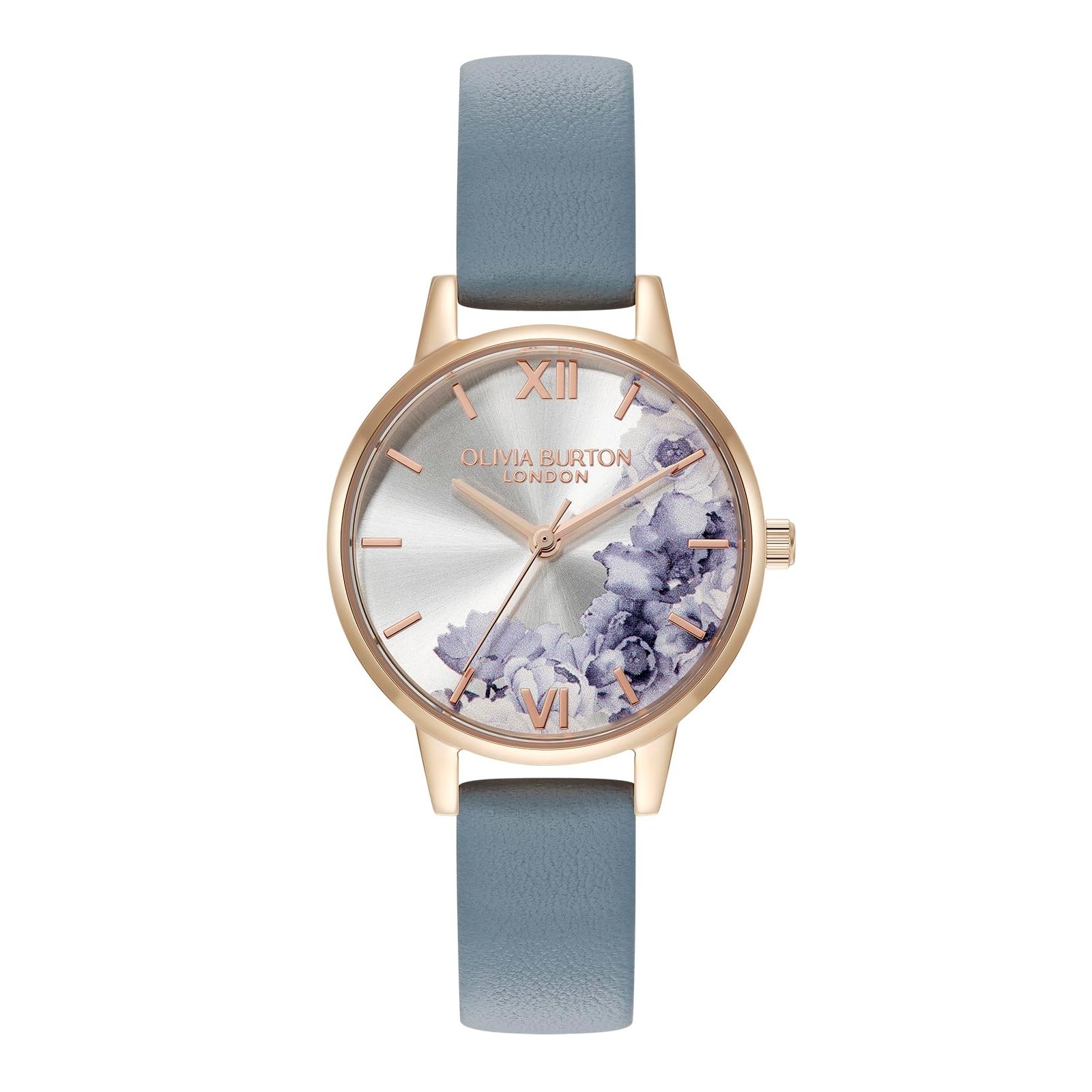 正規代理店 [OLIVIA BURTON] オリビアバートン 時計 レディース 24000227 イラストレーテッド フローラル ミディ アイボリー ローズ ゴールド チョーク ブルー レザー [チョークブルー]