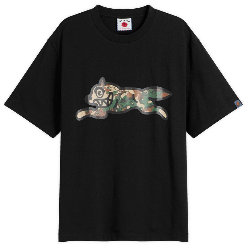アイスクリーム メンズ トップス Tシャツ ICECREAM Camo Running Dog Woodland TShirt Black ブラック