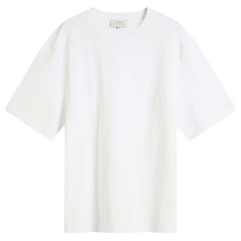 スタジオニコルソン メンズ トップス Tシャツ Studio Nicholson Lay Branded Boxy FitShirt Optic White ホワイト