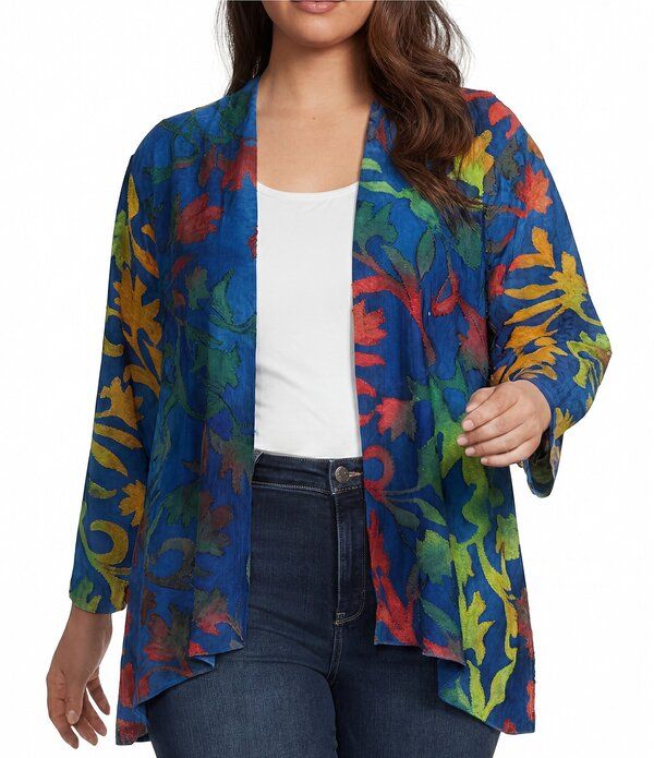 カレッサ レディース アウター ニット・セーター ドレープラスサイズ カーディガン Calessa Plusize BurnoutieDye Draped Collar Wrist Length Sl