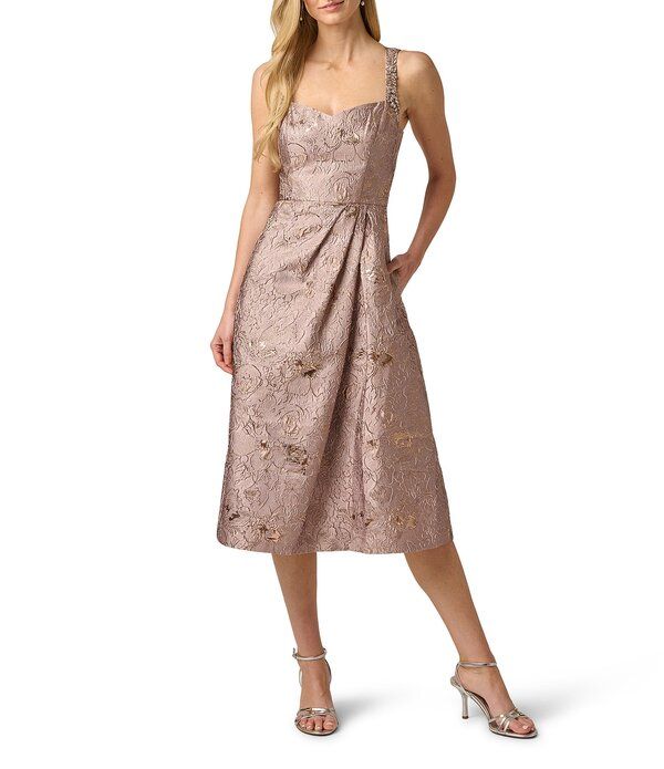 アドリアナ パペル レディース トップス ワンピース ギャザー トール ノースリーブ Adrianna Papell Metallic Jacquard Sleevelessweetheart Nec