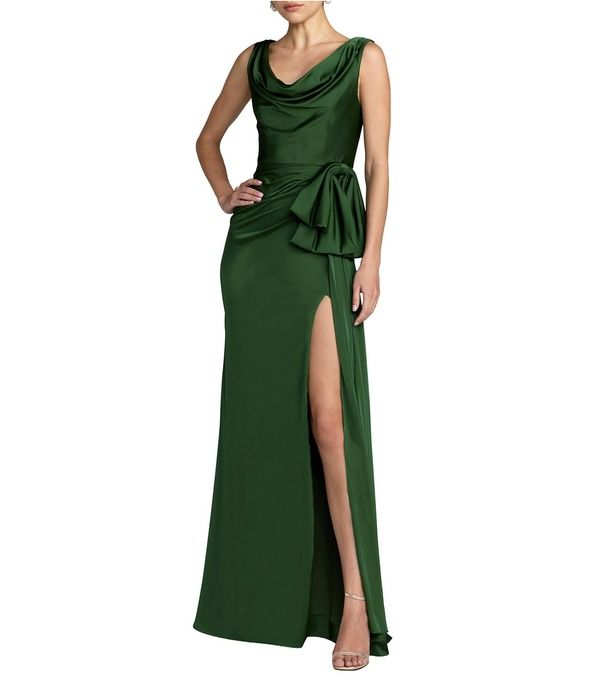 マックダガル レディース トップス ワンピース ノースリーブ Mac Duggal Charmeuse Sleeveless Cowl Neck Gown With Bow Emerald エメラルド
