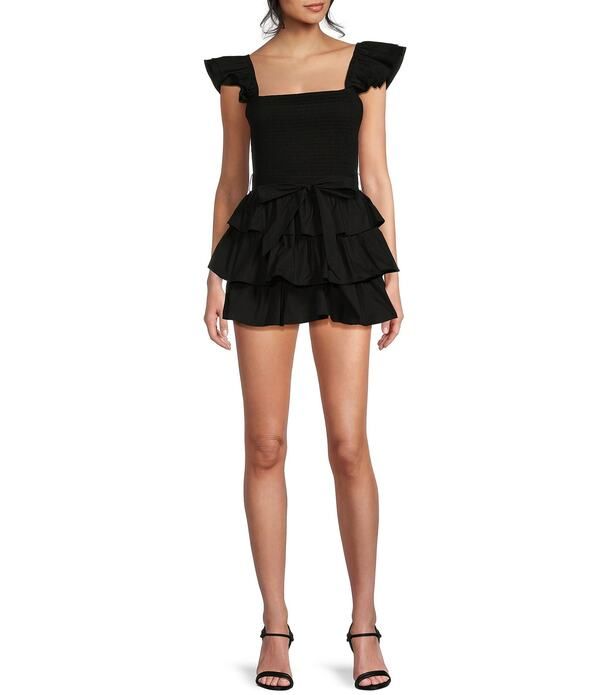 ビーダーリン レディース トップス ワンピース ティアード フリル ロンパースカート シャーリング B Darlin Ruffle Strap Smocked Square Neck Bodice T