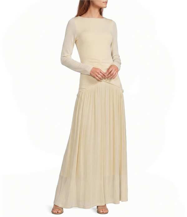 エリアット レディース トップス ワンピース ELLIATT Simone High Boat Neck Long Sleeve Drop Waist Gown Butter Yellow イエロー