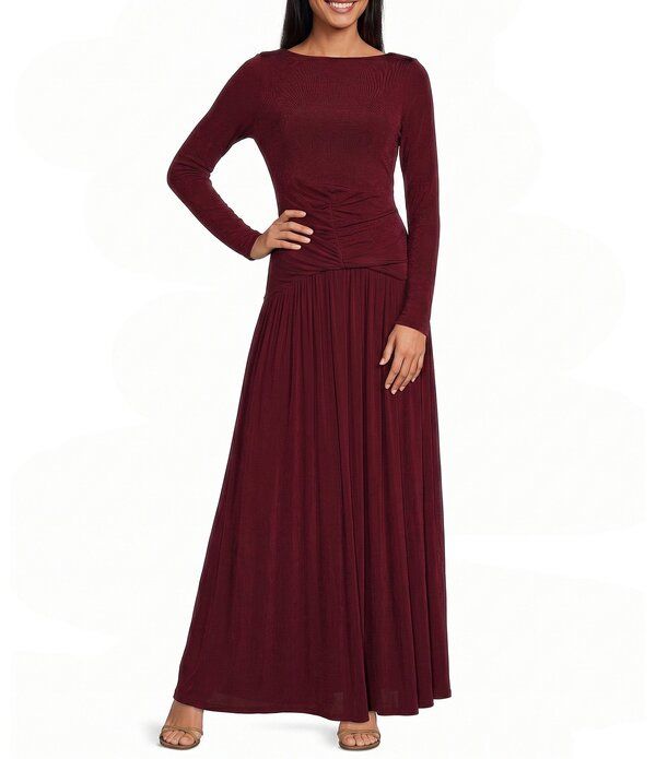 エリアット レディース トップス ワンピース ELLIATT Simone High Boat Neck Long Sleeve Drop Waist Gown Burgundy バーガンディ