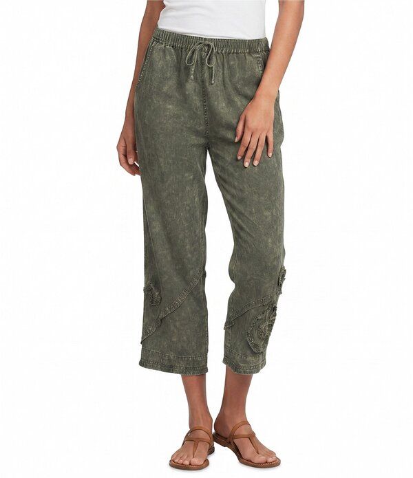 アリ マイルス レディース ボトムス カジュアルパンツ Ali Miles Coordinating Applique Drawstring Straight PullOn Pants Olive オ
