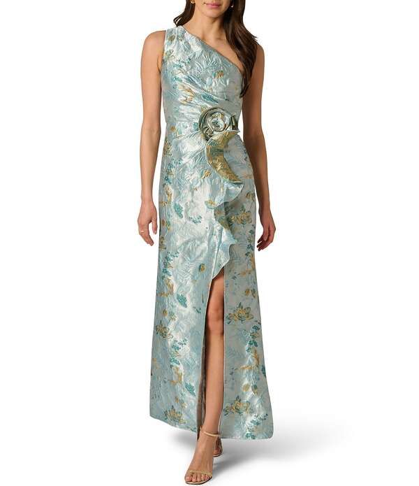アドリアナ パペル レディース トップス ワンピース プチ トール Adrianna Papell Petite Size One Shoulder Metallic Jacquard Column