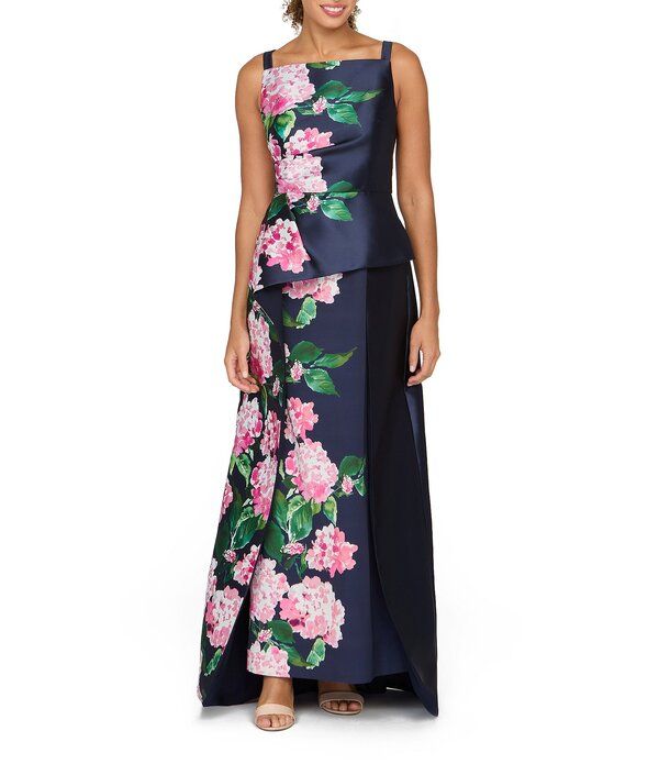 ケイ アンジャー レディース トップス ワンピース プリント ノースリーブ レース Kay Unger Blaire Mikado Hydrangea Placement Print Square N