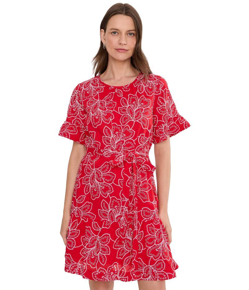 セセ レディース トップス ワンピース ミニ Cece Relaxed Tie Waist Puff Embroidery Mini Dress Classicherry