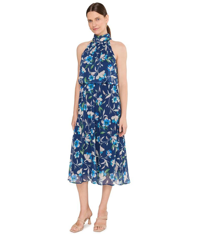 アドリアナ パペル レディース トップス ワンピース シフォン ミディ ホルター Adrianna Papell Halter Chiffon Midi Dress Navy Multi ネイビー