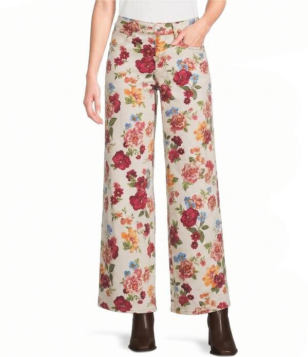 ジービー レディース ボトムス デニムパンツ ワイドレッグ フラワー柄 プリント ジーンズ フラワー GB Coordinating Floral Print Wide Leg Denim Jeans