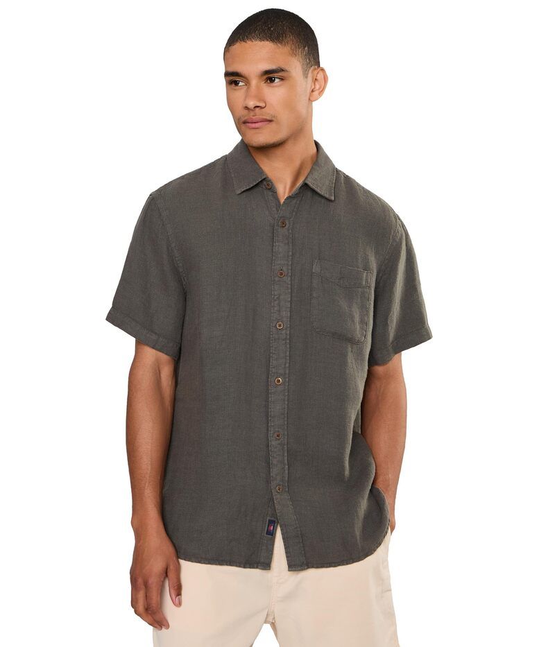 ファレティ メンズ トップス シャツ リネン Faherty Short Sleeve Palma Linen Shirt Washed Black Ba ブラック