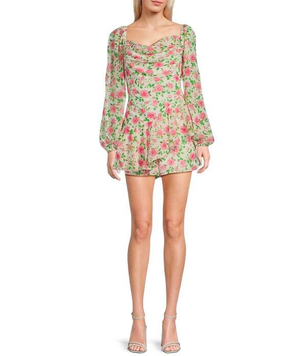 ハニーアンドロージー レディース トップス ワンピース シフォン フラワー柄 フリル ロンパース フラワー Honey and Rosie Floral Chiffon Cowl Neck Long