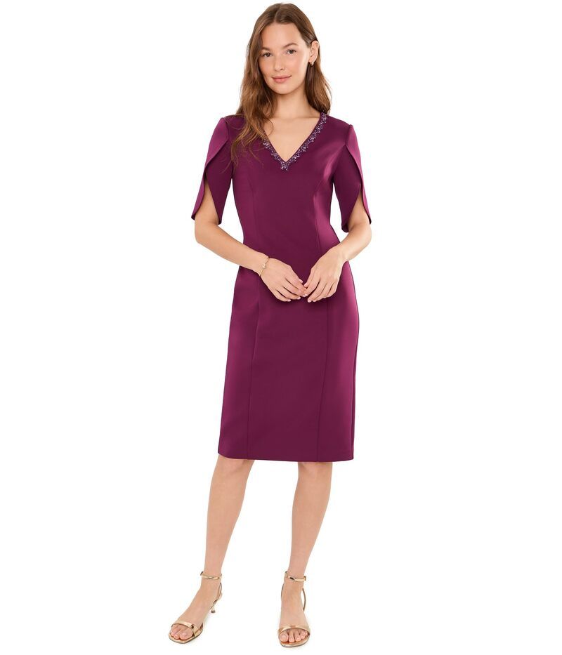 アドリアナ パペル レディース トップス ワンピースキューバ Adrianna Papell Beaded Scuba Short Dress Cabernet