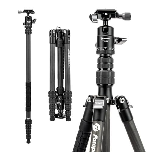 【新品】Fotopro 152CM カーボンファイバー製 旅行用三脚架 コンパクト カメラ三脚架 ボールヘッド付き クイックリリースプレート DSLR/ミラーレス対応 モノポッド変換可能 収納バッグ付属 最大荷重8KG X-go E2 黒 b459e035