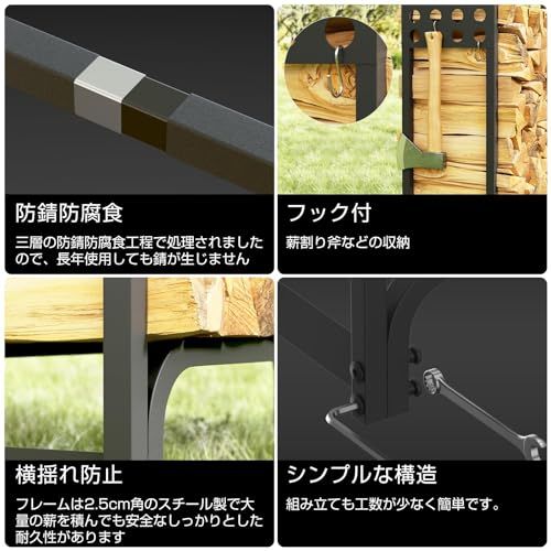 SUNPIE 薪ラック ログラック 100×30×96cm 耐荷重約600kg 約25束収納 両側ツール収納 組立簡単 丈夫 頑丈 屋外 シンプルデザイン 薪ストッカー 薪ストーブ 薪ラックスタンド キャンプ BBQ レジャー★ 6e4876b3