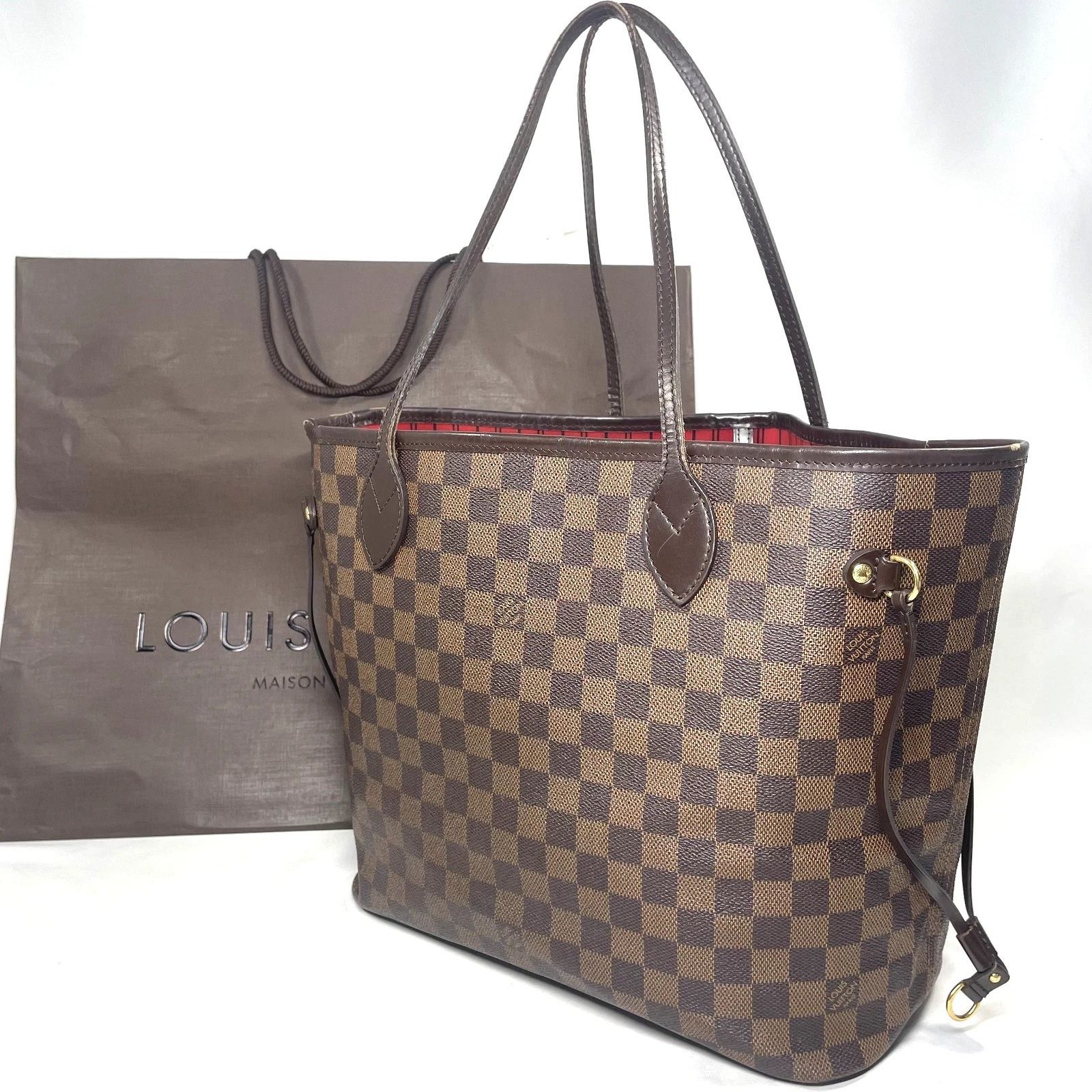 【本物】ルイ ヴィトン トートバッグ ネヴァーフルMM Neverfull MM ダミエ エベヌ N51105 LOUIS VUITTON ショルダー