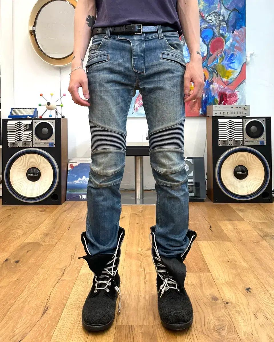 28 BALMAIN バルマン バイカー デニム パンツ