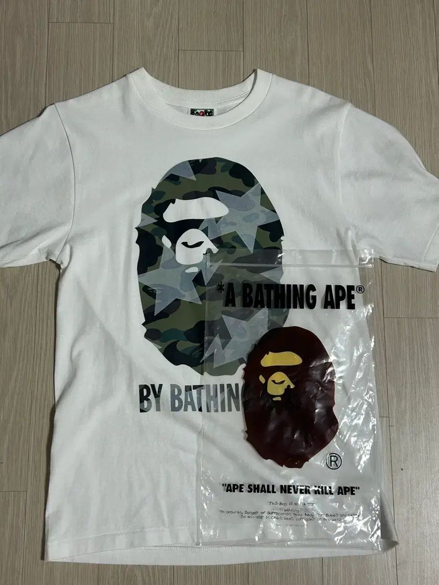 A BATHING APE アベイシングエイプ カモフラージュ 麻 ウール イロ ロゴ 半袖Tシャツ 白 s 新品