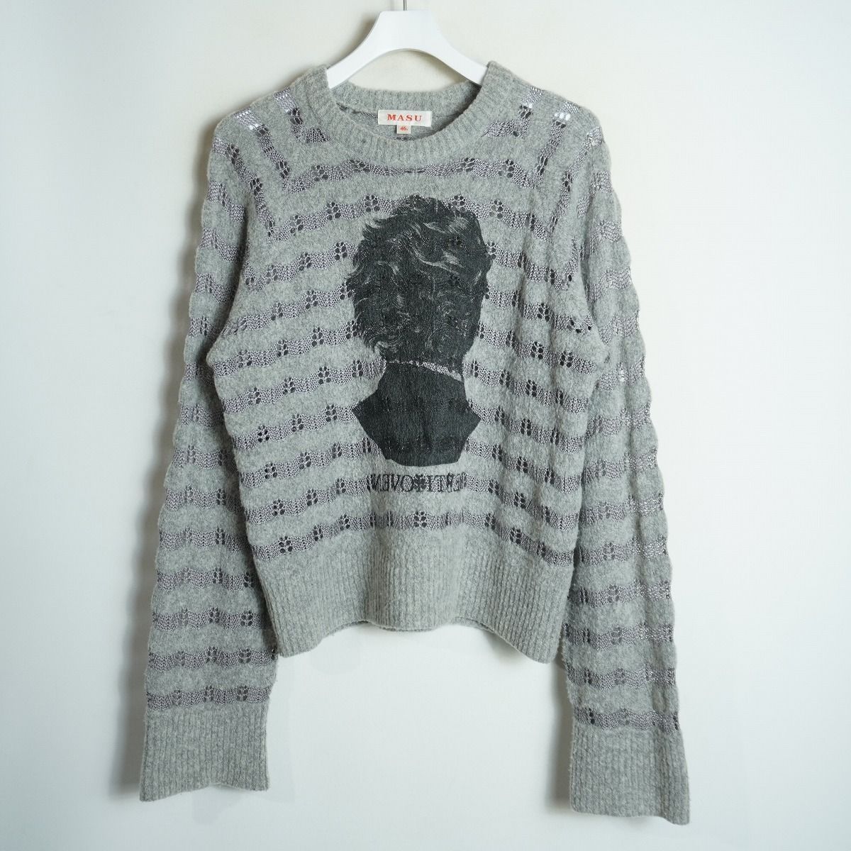 美品 MASU エムエーエスユー REVERSE BEETHOVEN SWEATER リバース ベートーヴェン セーター ニット MVFW-KN0122 灰系 サイズ46 4019Q♪