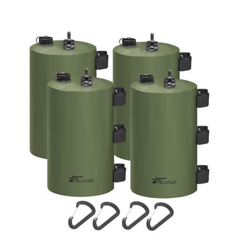 FIELDOOR 注水式 ソフトウエイト ウォーターウエイト 10L テント タープ用 【4個セット】 ペグが使用できない時に大活躍 キャンプ BBQ アウトドア 風対策 おもり 錘 固定ベルト3本 カラビナ付属 持ち手付き★m a29ccaaa