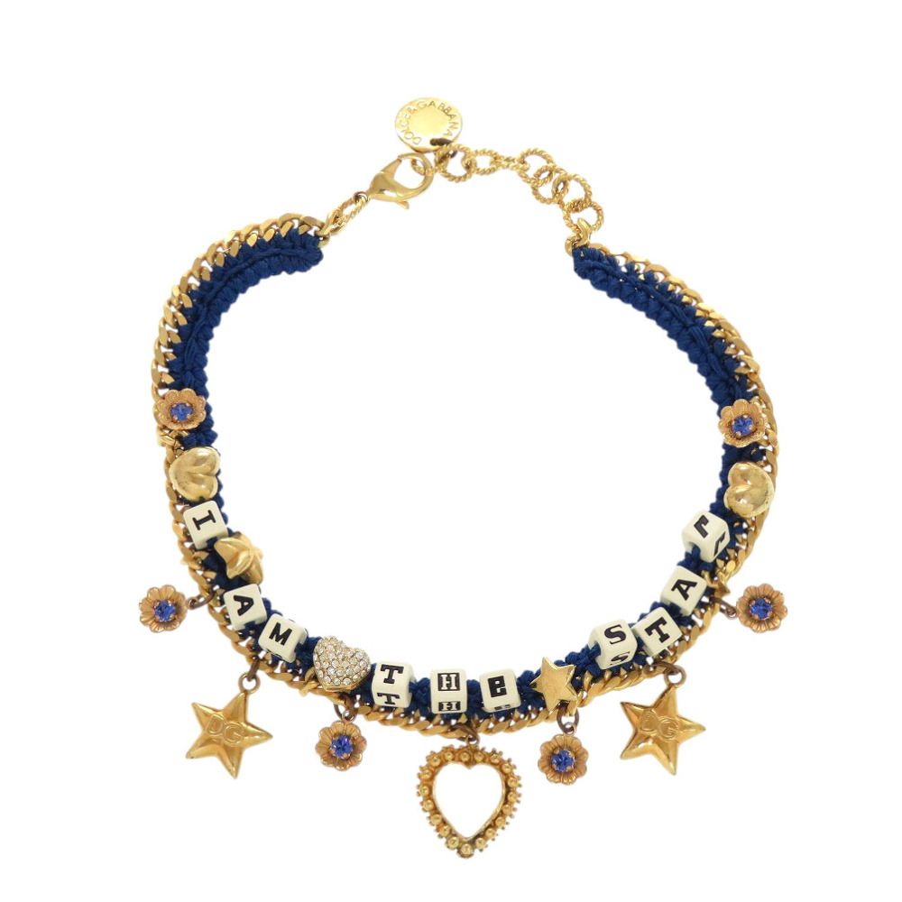 美品 ドルチェアンドガッバーナ I am The Star メタル ブルー ゴールド チョーカー 青 0440 DOLCE&GABBANA