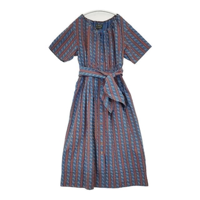 RALPH LAUREN POLO COUNTRY ポロカントリー ベルト付き 総柄 ワンピース ブルー レッド レディース ラルフローレン【中古】6-0624S∞