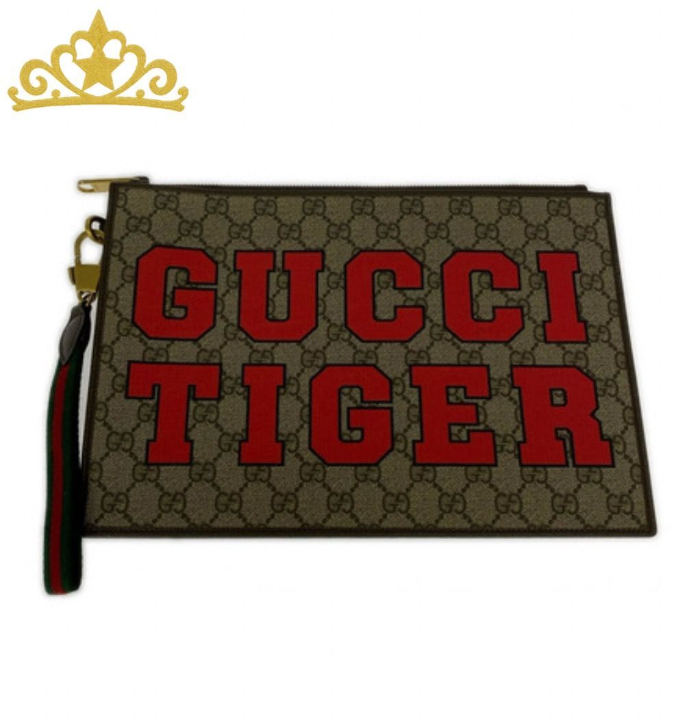 GUCCI GGスプリーム TIGER クラッチバッグ メンズ グッチ セカンドバッグ