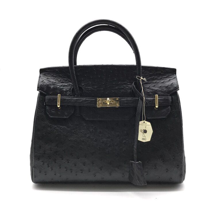 美品 GENUINE OSTRICH ジェニュイン オーストリッチ レザー ハンド バッグ ブラック ブランド 鞄 かばん レディース y499 7,725円