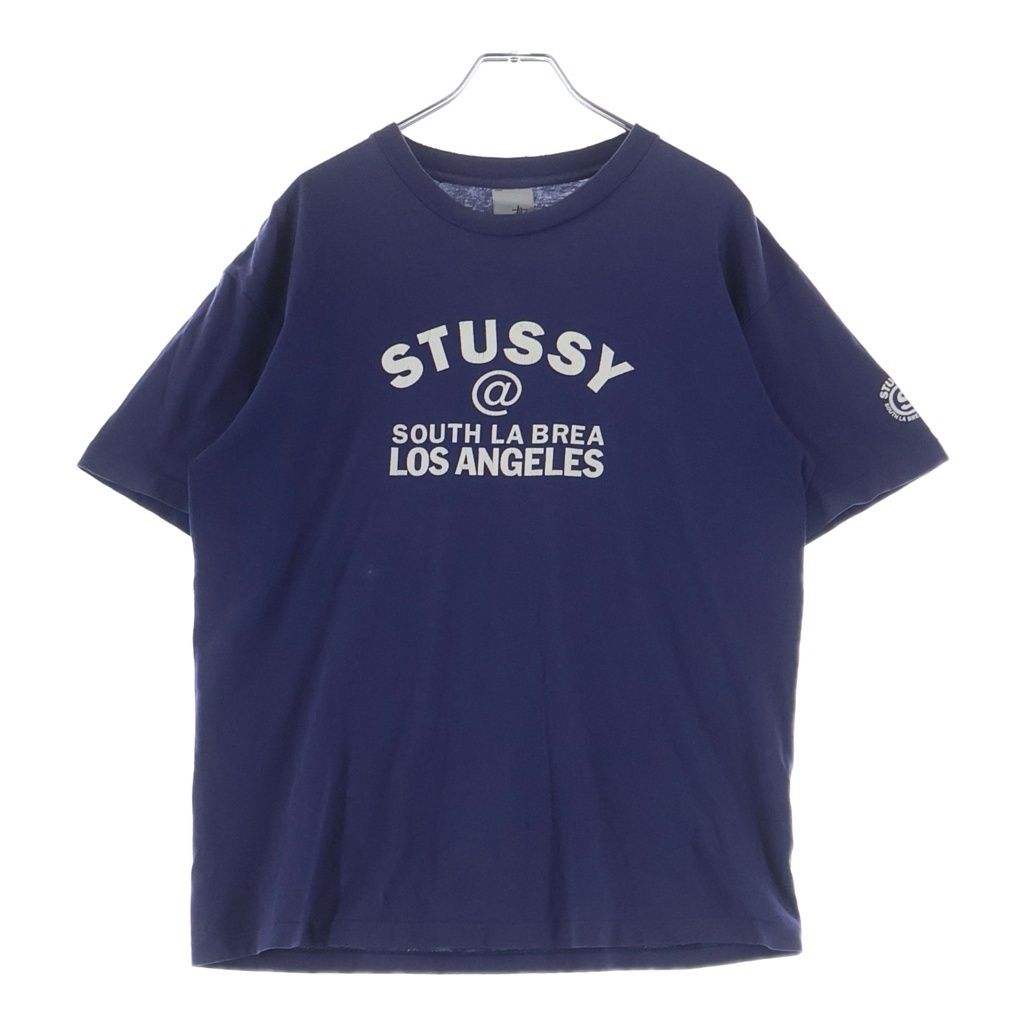 STUSSY (ステューシー) 90S VINTAGE LOSANGELES ヴィンテージ ロサンゼルス 銀タグ ロゴデザイン クルーネック カットソー 半袖Tシャツ ネイビー