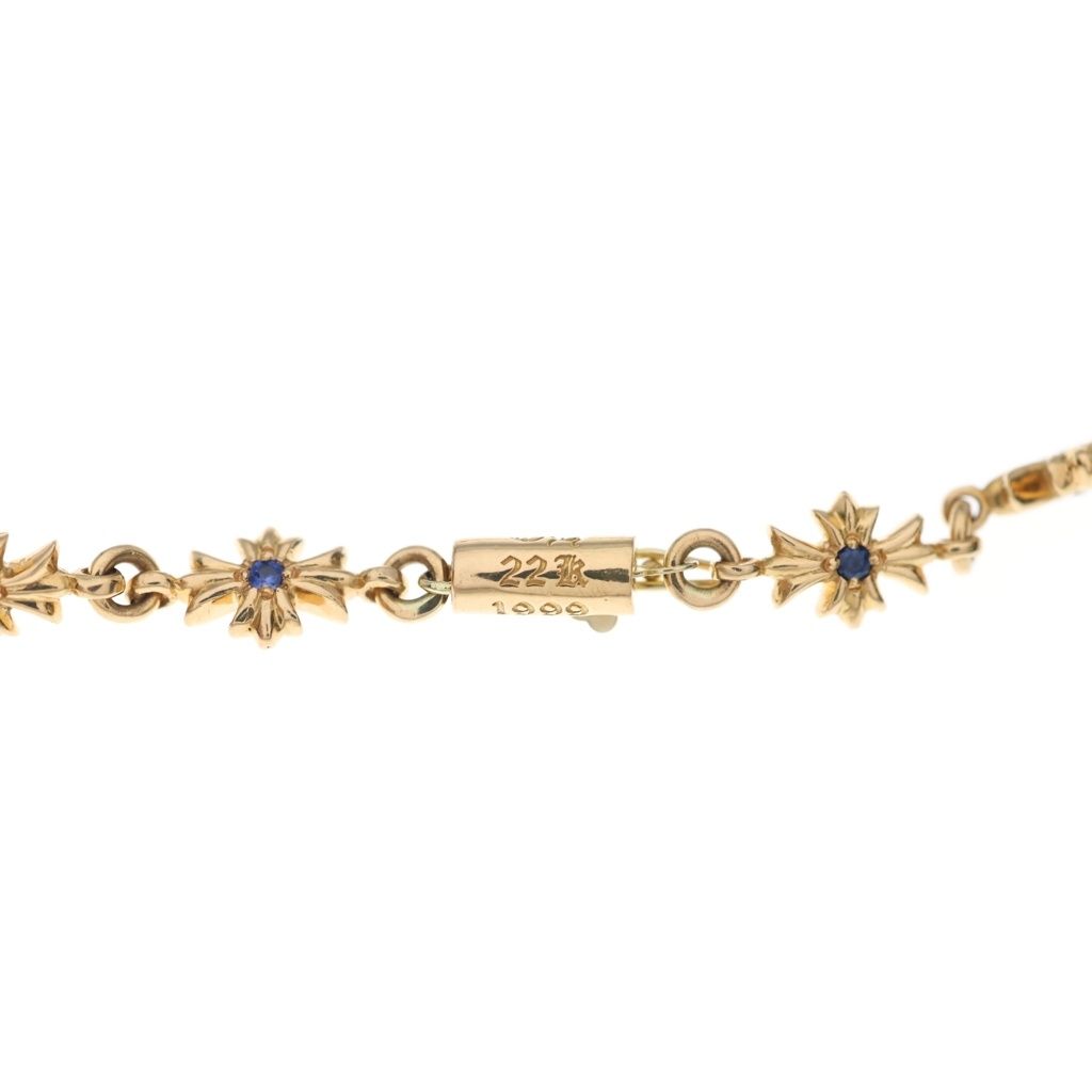 CHROME HEARTS クロムハーツ 22K TNY E CH PLS B SAP タイニーECHプラス PAVEブルーサファイア ゴールドブレスレット ‐ CHROME HEARTS (クロムハーツ) 22K TNY E CH PLS P SAP タイニーECH