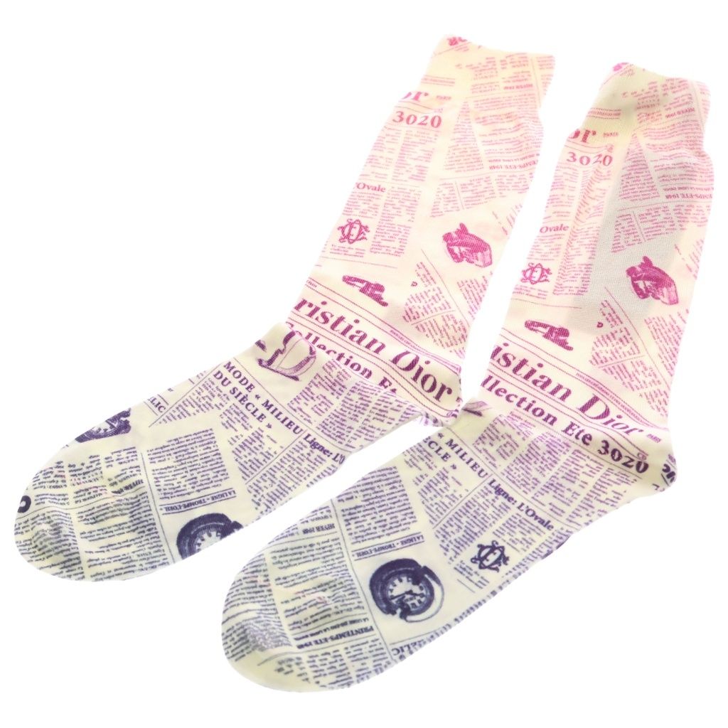 DIOR ディオール ×DANIEL ARSHAM NEWSPAPER PRINT COTTON SOCKS ダニエルアーシャム ニュースペーパー プリント コットン ソックス 靴下 ホワイト/ピンク 923MC14AT106 DIOR (ディオール) ×DANIEL ARSHAM NEWSPAPER PRINT COTTON SOCKS