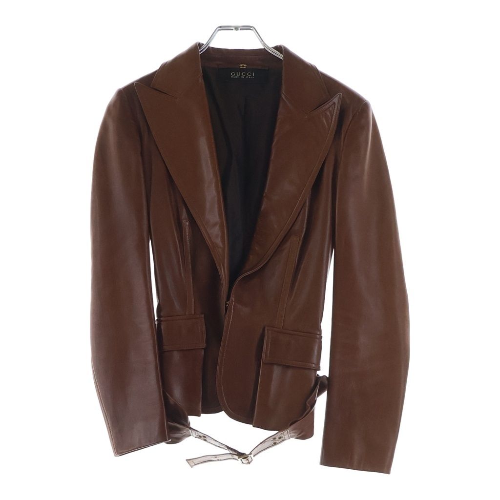 GUCCI レザージャケット　ベージュ　38 グッチ　　高級レザー GUCCI (グッチ) クラシック レザーテーラードジャケット ブラウン #38