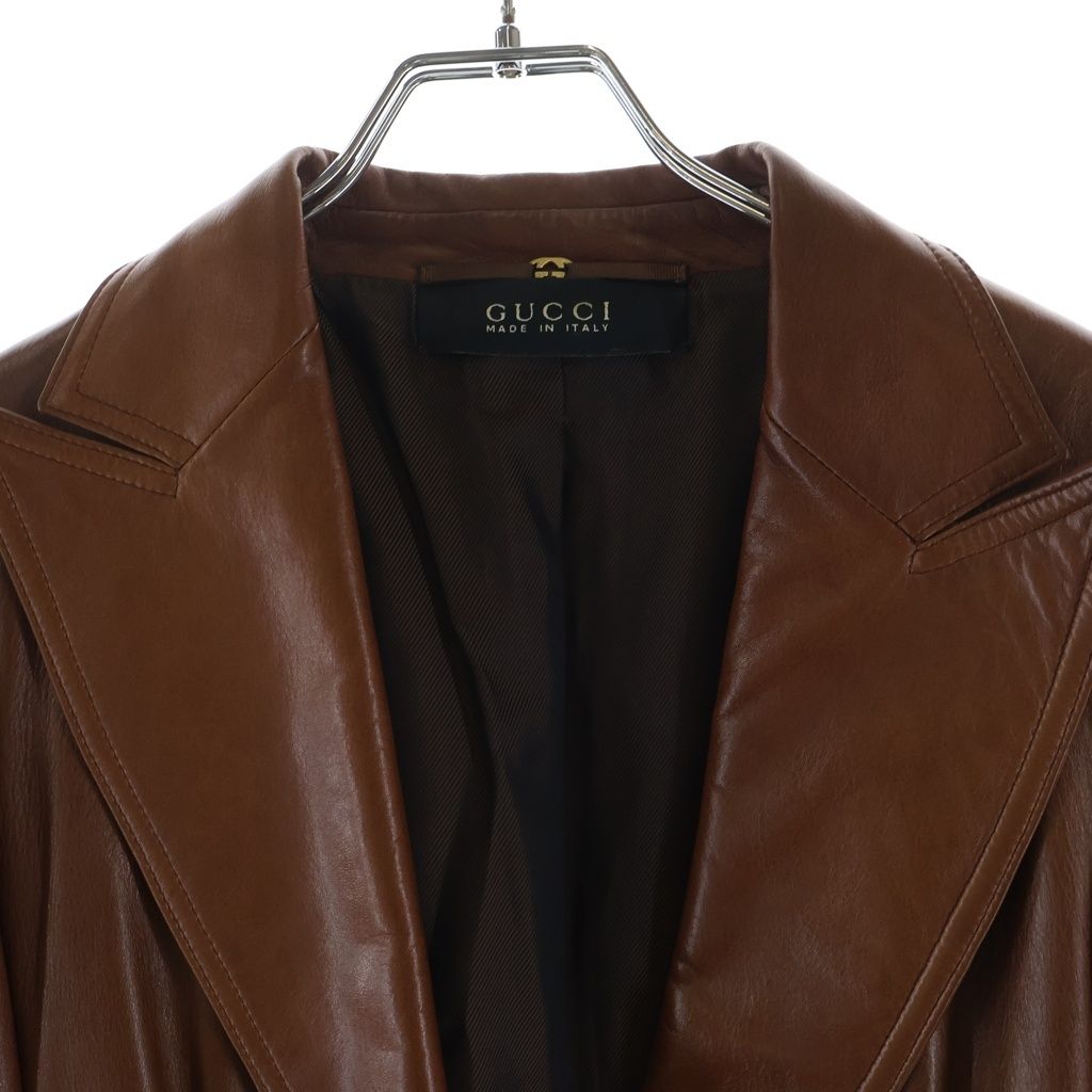 GUCCI (グッチ) クラシック レザーテーラードジャケット ブラウン #38