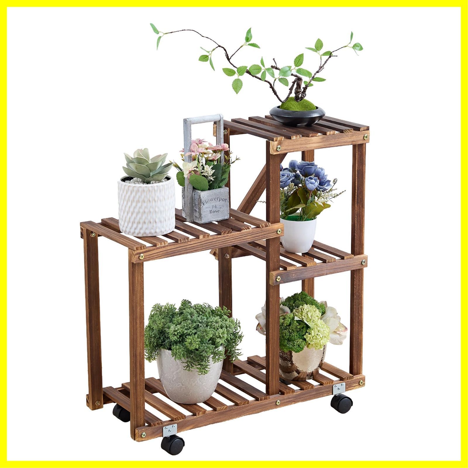 木製花屋台風プランターラック 新品未使用 新品・未使用】プランタースタンド 幅65cm 木製 鉢置き台 鉢スタンド